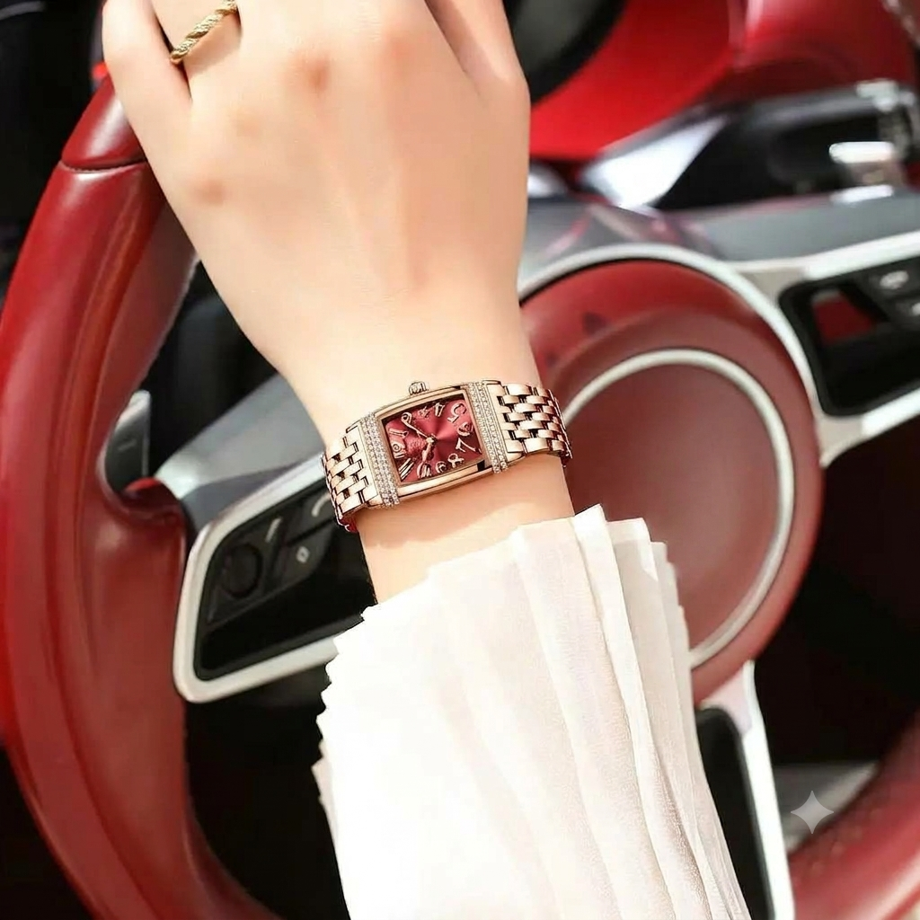 Elegante Damen Quarzarmbanduhr im Tonneau-Design mit Strassbesatz – Wasserdichte Schmuckuhr Armbanduhr no.3284 - PITANI
