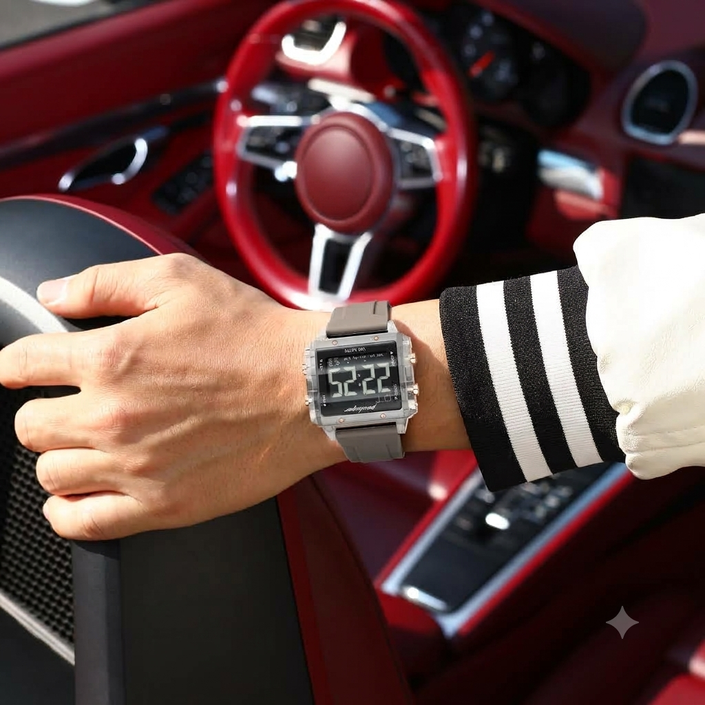 Einfache-Digitaluhr für Herren – Rechteckige Multifunktionsuhr Armbanduhr – no. 5329 - PITANI