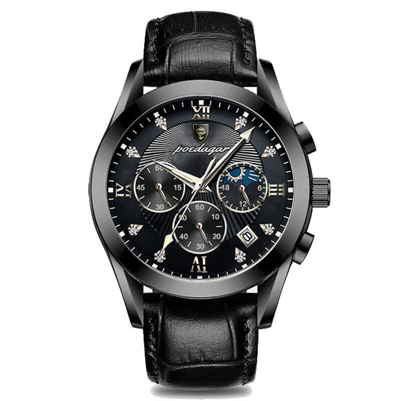 Leder Herren Quarz-Armbanduhr im Chronograph-Look – Elegante Herrenuhr Armbanduhr – no. 5395 - PITANI