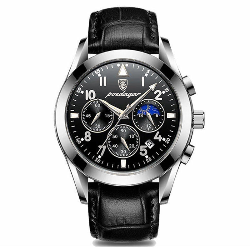 Leder Herren Quarz-Armbanduhr im Chronograph-Look – Elegante Herrenuhr Armbanduhr – no. 5395 - PITANI