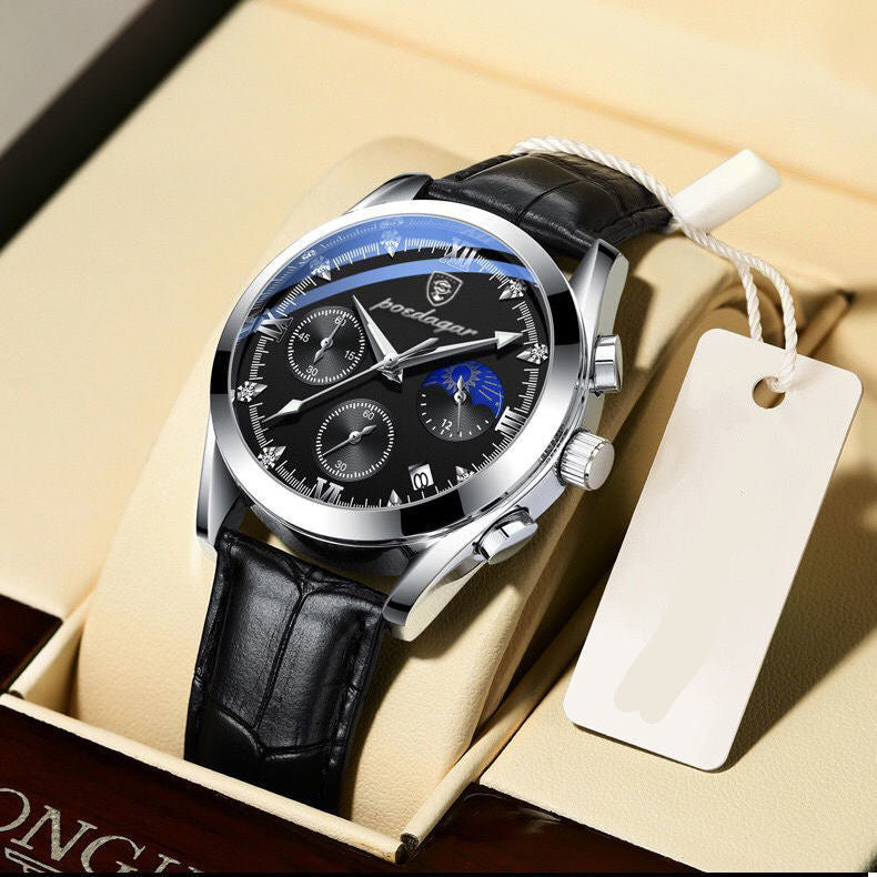 Leder Herren Quarz-Armbanduhr im Chronograph-Look – Elegante Herrenuhr Armbanduhr – no. 5395 - PITANI