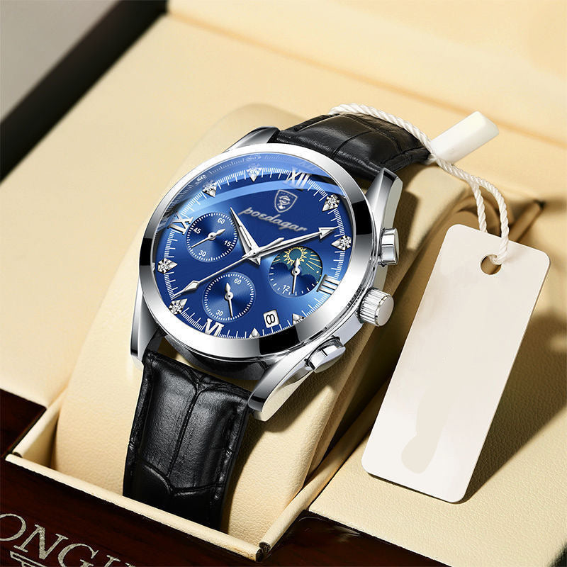 Leder Herren Quarz-Armbanduhr im Chronograph-Look – Elegante Herrenuhr Armbanduhr – no. 5395 - PITANI
