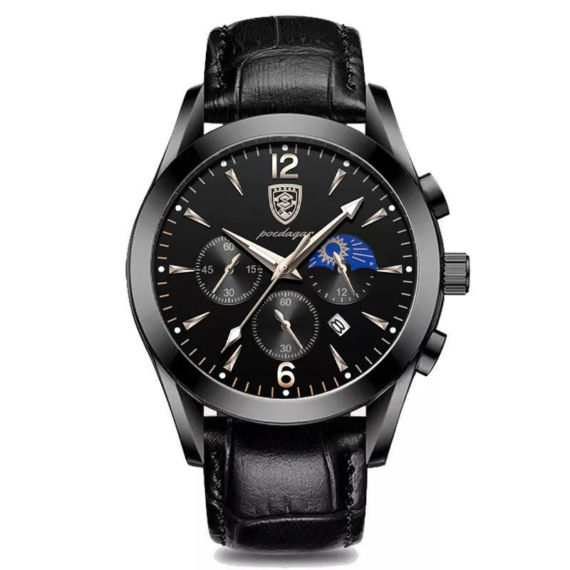 Leder Herren Quarz-Armbanduhr im Chronograph-Look – Elegante Herrenuhr Armbanduhr – no. 5395 - PITANI