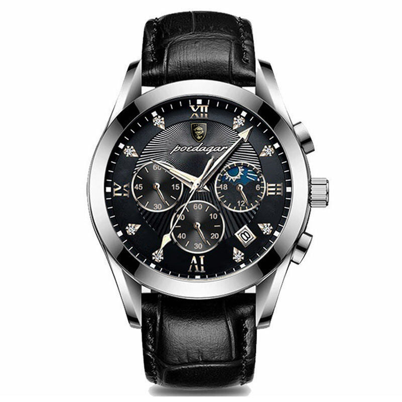 Leder Herren Quarz-Armbanduhr im Chronograph-Look – Elegante Herrenuhr Armbanduhr – no. 5395 - PITANI