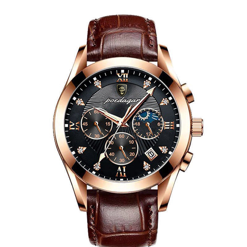 Leder Herren Quarz-Armbanduhr im Chronograph-Look – Elegante Herrenuhr Armbanduhr – no. 5395 - PITANI