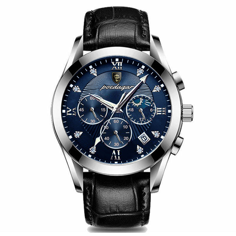 Leder Herren Quarz-Armbanduhr im Chronograph-Look – Elegante Herrenuhr Armbanduhr – no. 5395 - PITANI
