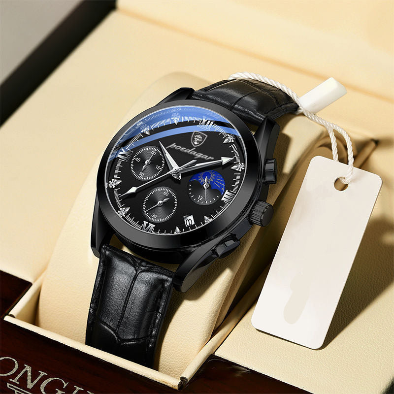 Leder Herren Quarz-Armbanduhr im Chronograph-Look – Elegante Herrenuhr Armbanduhr – no. 5395 - PITANI