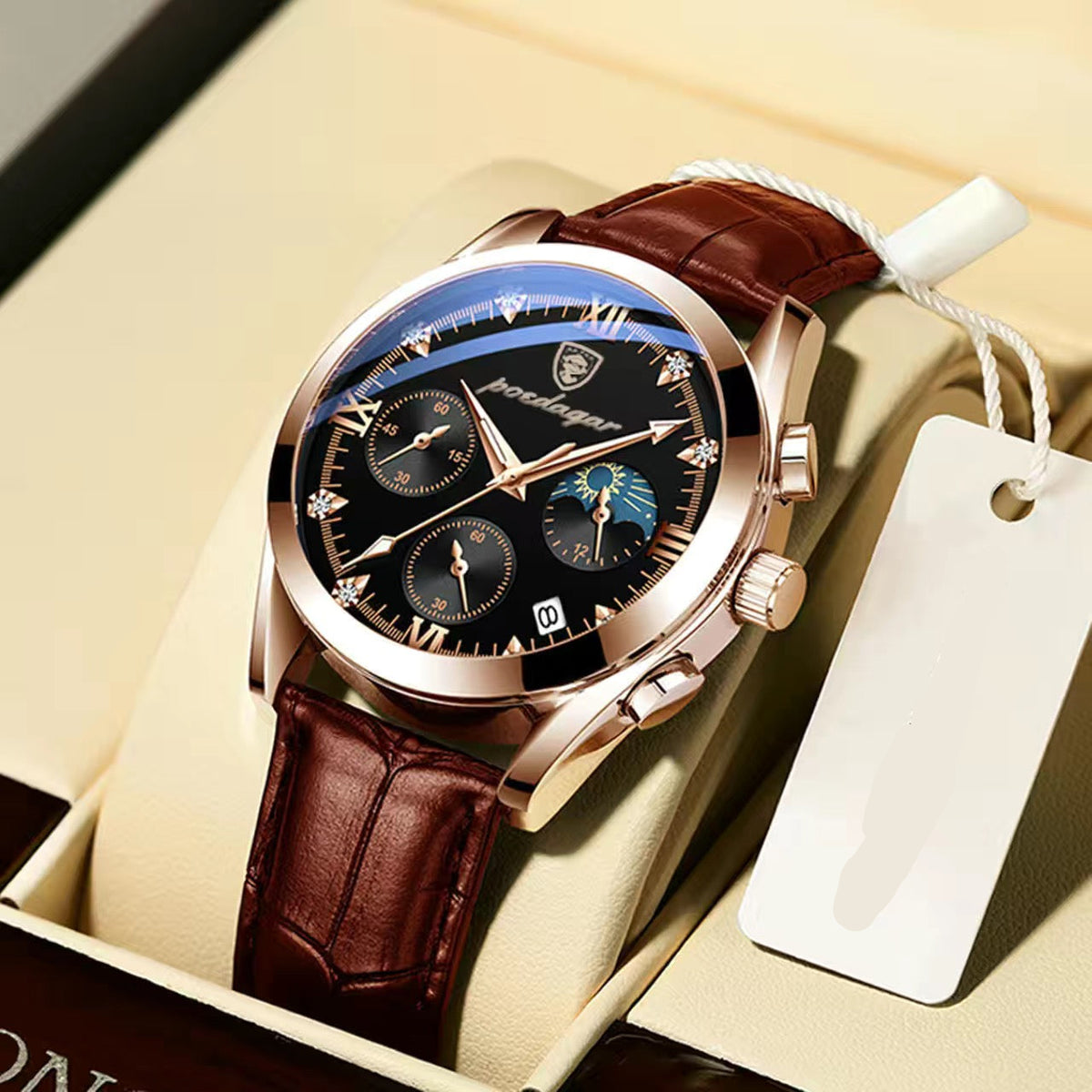 Leder Herren Quarz-Armbanduhr im Chronograph-Look – Elegante Herrenuhr Armbanduhr – no. 5395 - PITANI