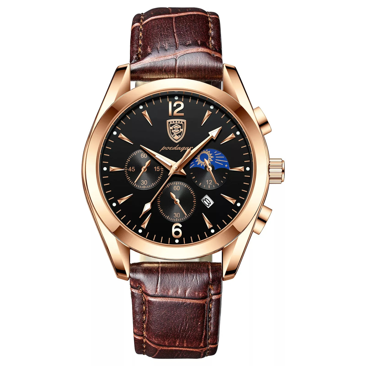 Leder Herren Quarz-Armbanduhr im Chronograph-Look – Elegante Herrenuhr Armbanduhr – no. 5395 - PITANI