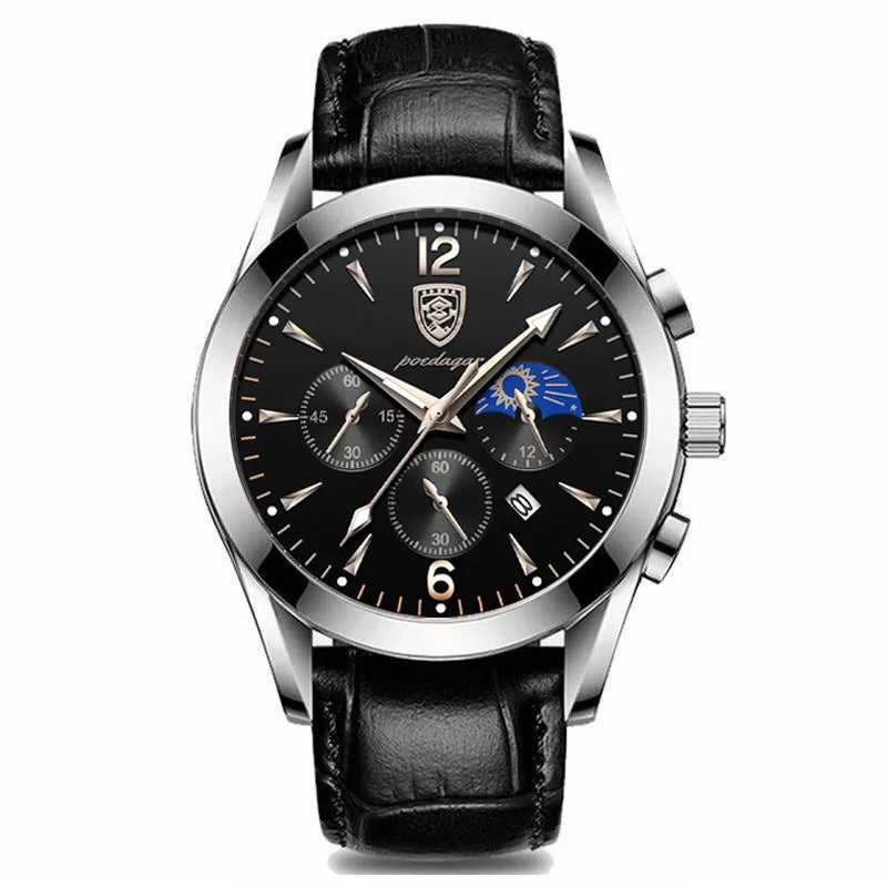 Leder Herren Quarz-Armbanduhr im Chronograph-Look – Elegante Herrenuhr Armbanduhr – no. 5395 - PITANI