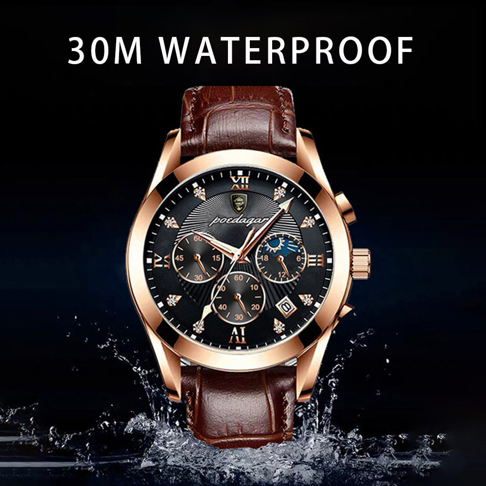 Leder Herren Quarz-Armbanduhr im Chronograph-Look – Elegante Herrenuhr Armbanduhr – no. 5395 - PITANI
