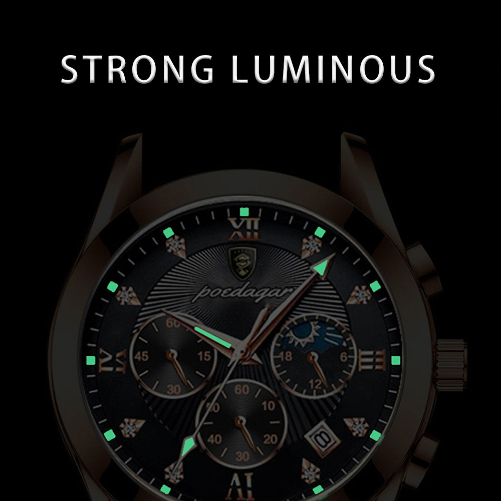 Leder Herren Quarz-Armbanduhr im Chronograph-Look – Elegante Herrenuhr Armbanduhr – no. 5395 - PITANI