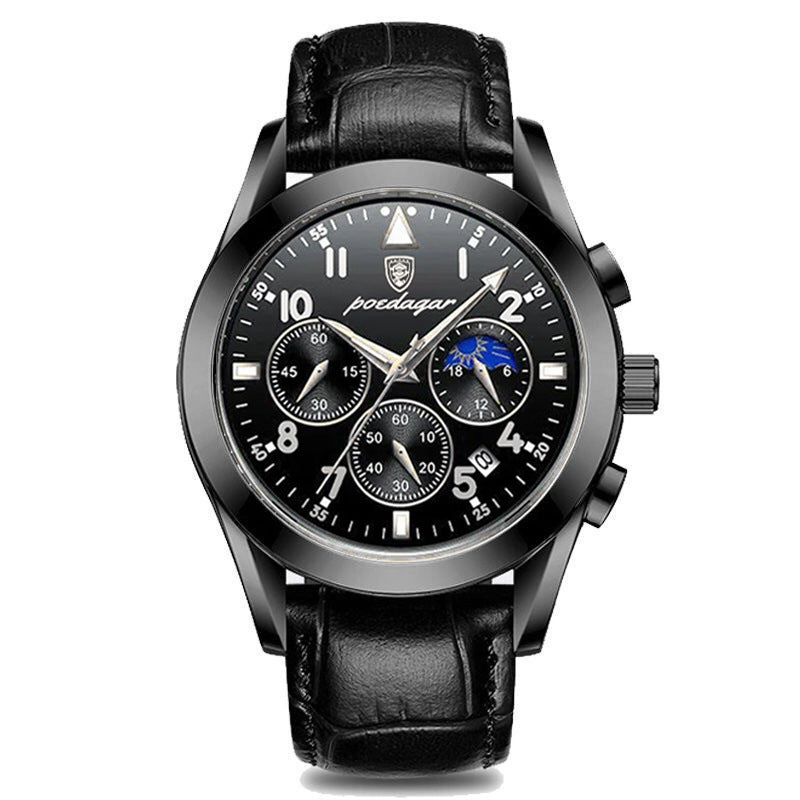 Leder Herren Quarz-Armbanduhr im Chronograph-Look – Elegante Herrenuhr Armbanduhr – no. 5395 - PITANI
