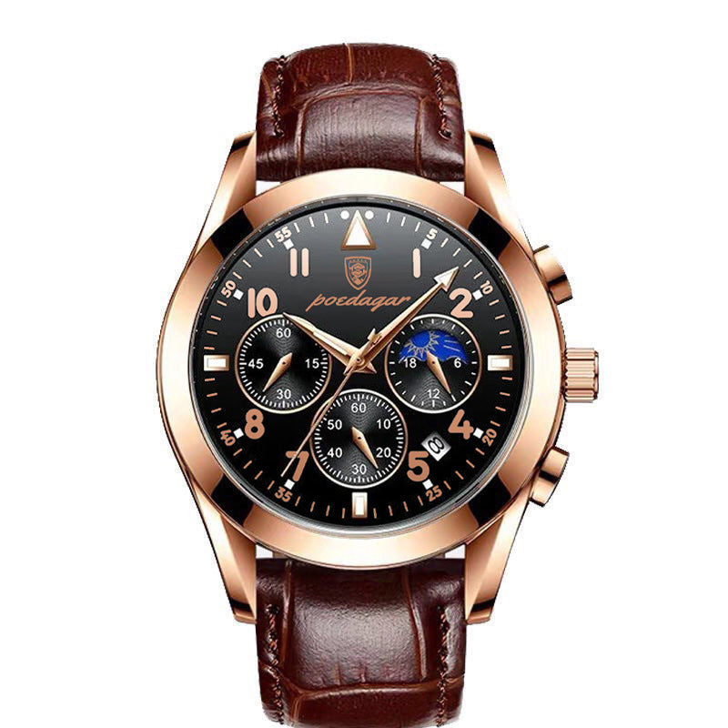 Leder Herren Quarz-Armbanduhr im Chronograph-Look – Elegante Herrenuhr Armbanduhr – no. 5395 - PITANI