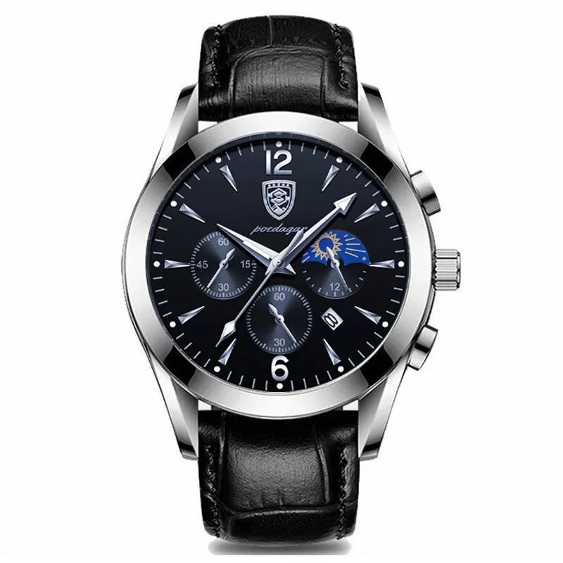 Leder Herren Quarz-Armbanduhr im Chronograph-Look – Elegante Herrenuhr Armbanduhr – no. 5395 - PITANI