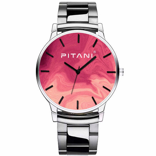 PITANI® Unisex Edelstahl Armbanduhr im Roten Wellen/Marmor Design "no.9213" - PITANI