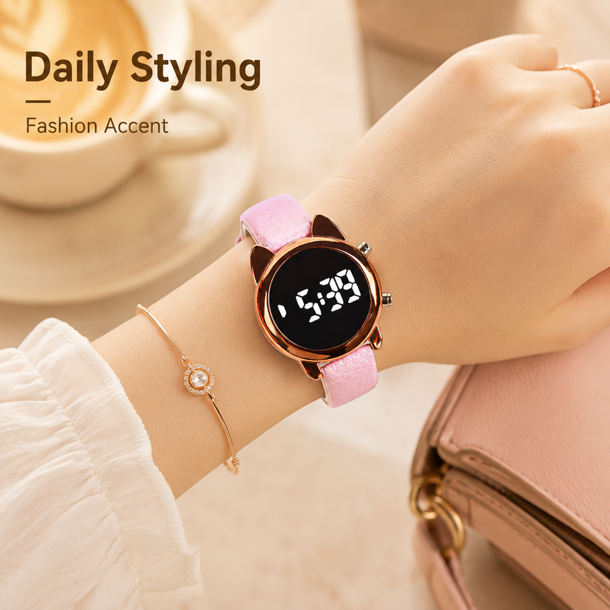 LED-Digitaluhr für Damen mit Katzenohren-Design – Modische Armbanduhr no.3297 - PITANI