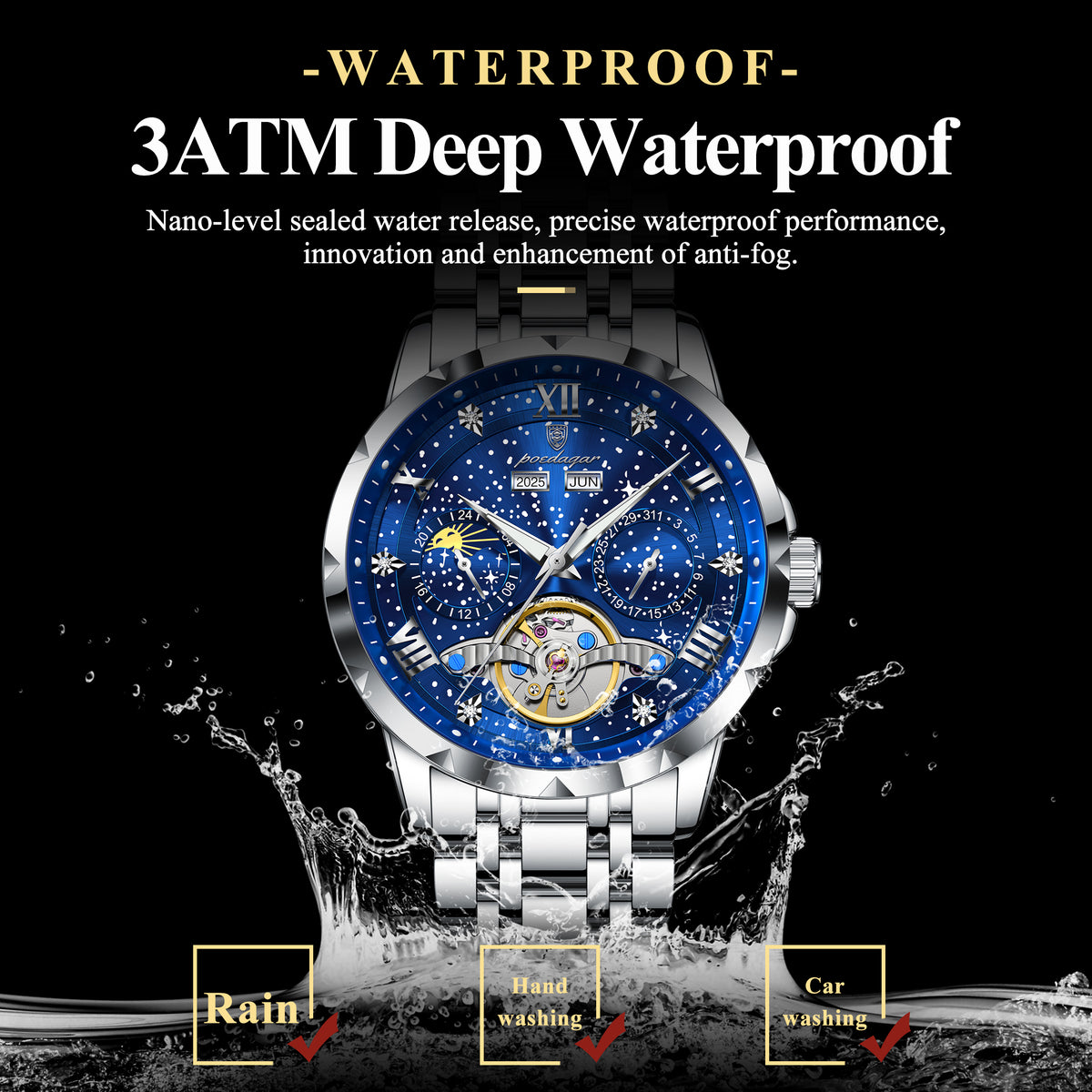 Automatikuhr Herren mit Tourbillon & Kalender – Elegante Mechanische Armbanduhr – no. 5336 - PITANI