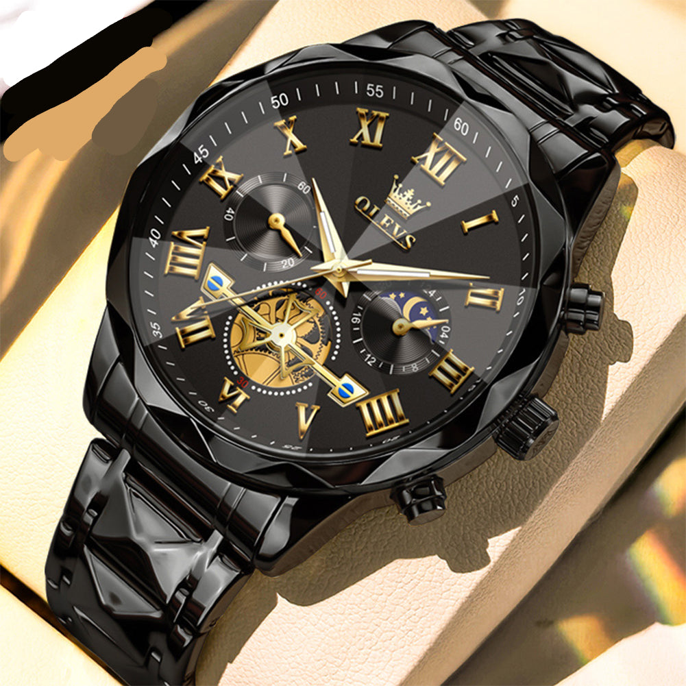 Moderne Herrenuhr mit Chronograph und Edelstahlarmband – Mondphasenanzeige Armbanduhr – no. 5339 - PITANI