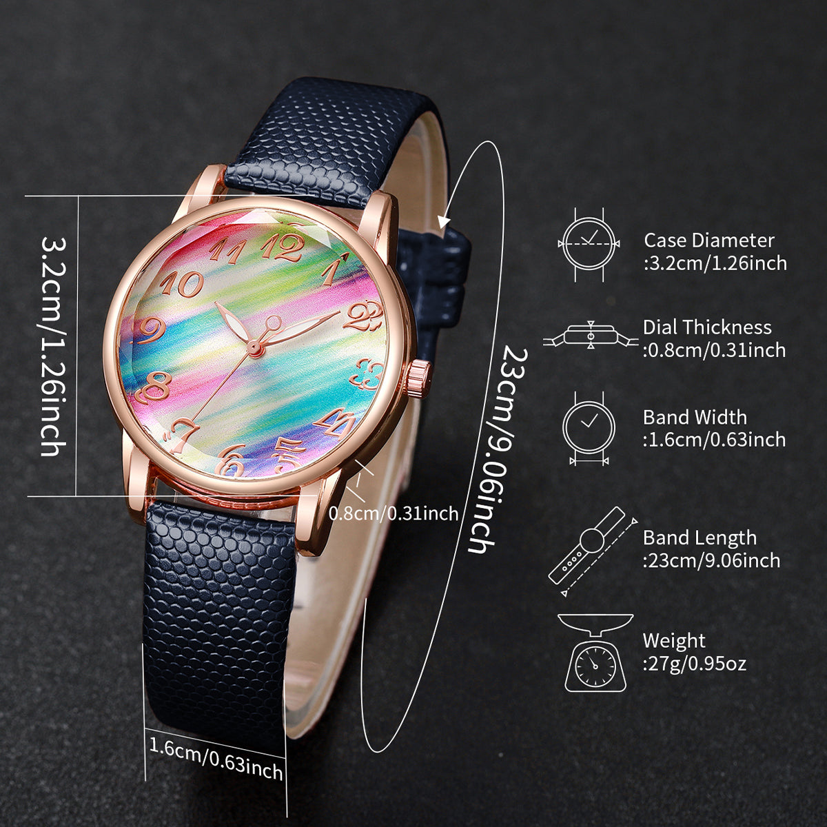 Modische Damen Armbanduhr mit Regenbogen-Zifferblatt – Analoge Quarzuhr Armbanduhr no.3299 - PITANI