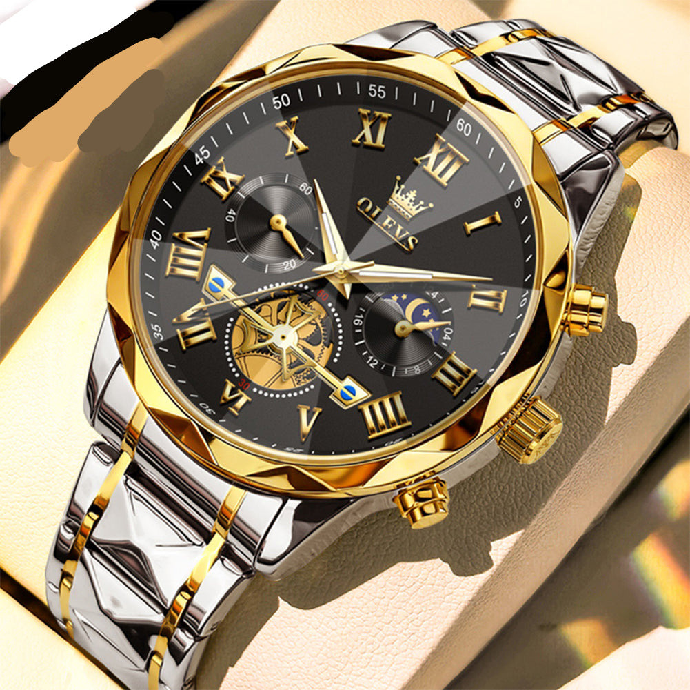 Moderne Herrenuhr mit Chronograph und Edelstahlarmband – Mondphasenanzeige Armbanduhr – no. 5339 - PITANI