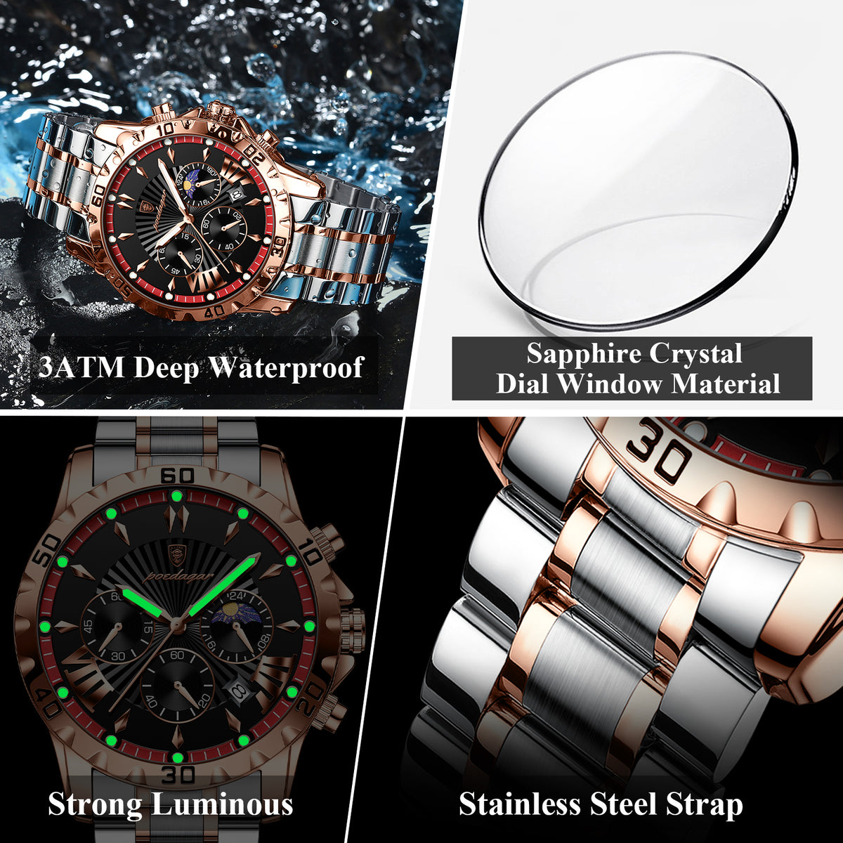 Moderne Herrenuhr – Sportlicher Chronograph mit Edelstahlarmband no. 5320 - PITANI