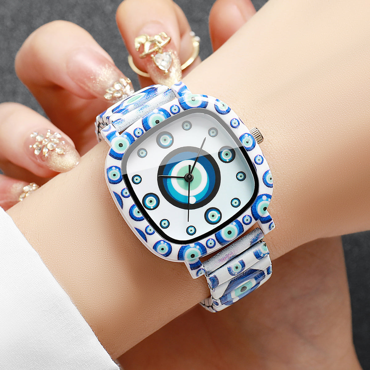 Modische Damen Armbanduhr mit Evil-Eye-Muster – Blaue Quarzuhr Armbanduhr no.3290 - PITANI
