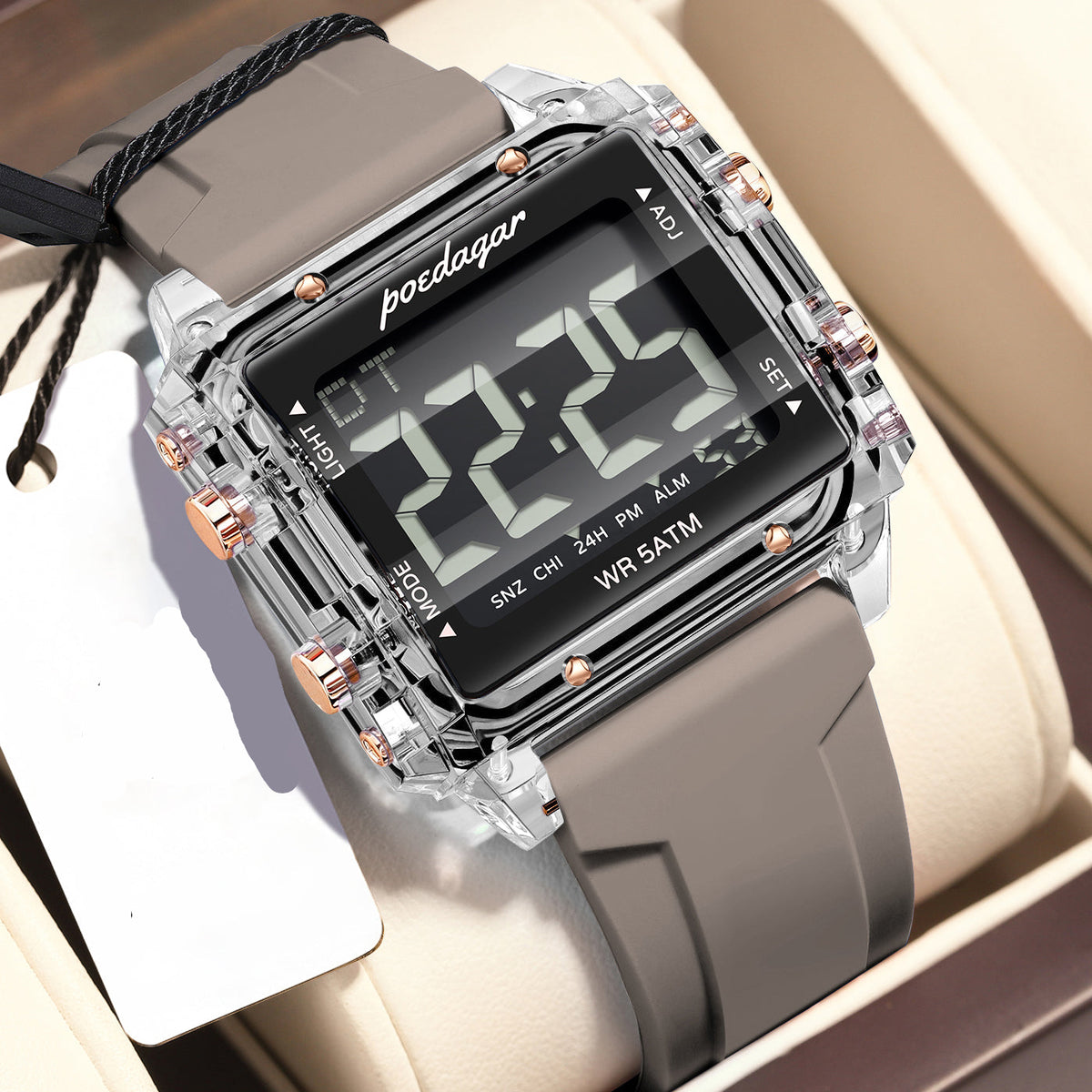 Einfache-Digitaluhr für Herren – Rechteckige Multifunktionsuhr Armbanduhr – no. 5329 - PITANI