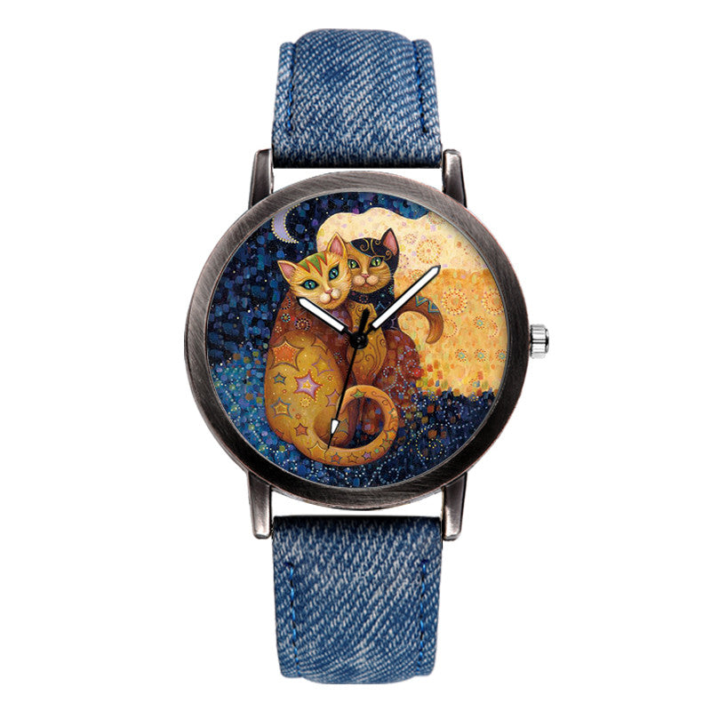 Modische Damen Quarzuhr mit Katzenmuster-Zifferblatt – Retro-Armbanduhr no.3293 - PITANI