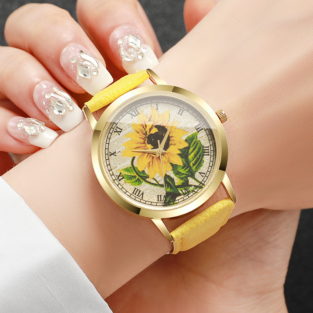 Modische Damen Armbanduhr mit Sonnenblumen-Motiv – Analoge Quarzuhr Armbanduhr no.3294 - PITANI