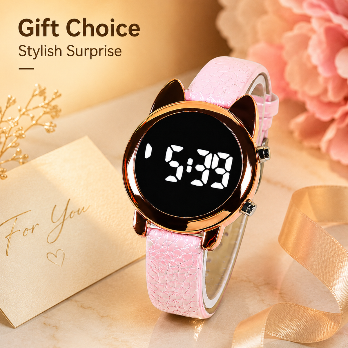 LED-Digitaluhr für Damen mit Katzenohren-Design – Modische Armbanduhr no.3297 - PITANI