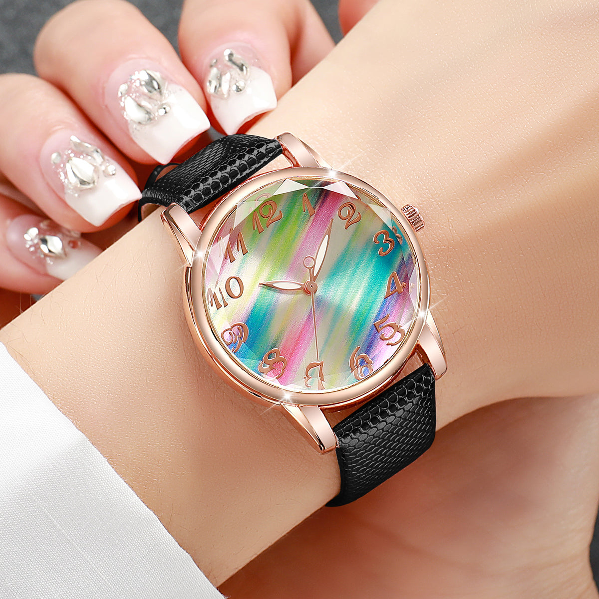 Modische Damen Armbanduhr mit Regenbogen-Zifferblatt – Analoge Quarzuhr Armbanduhr no.3299 - PITANI
