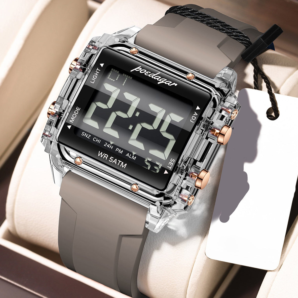Einfache-Digitaluhr für Herren – Rechteckige Multifunktionsuhr Armbanduhr – no. 5329 - PITANI