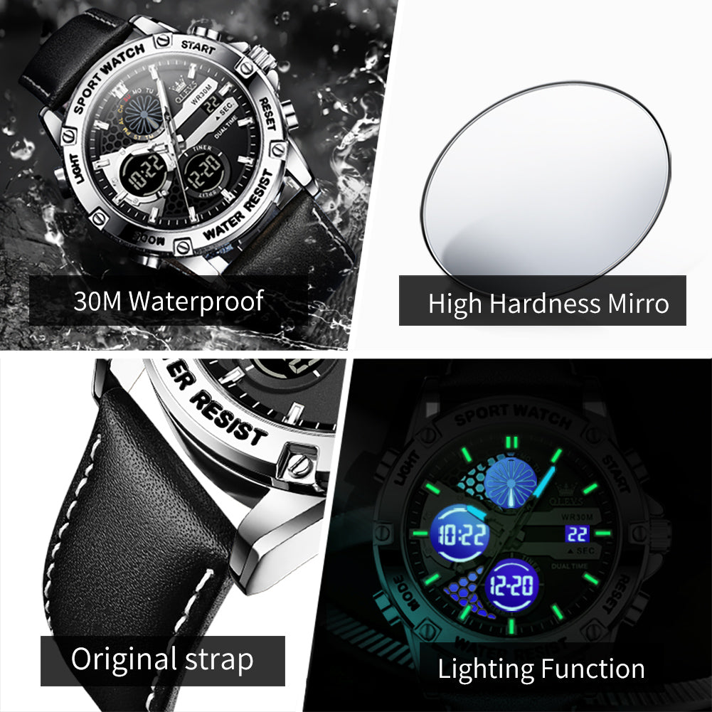 Sportliche Herren-Quarzuhr mit Dual-Anzeige – Wasserdichte Armbanduhr – no. 5348 - PITANI