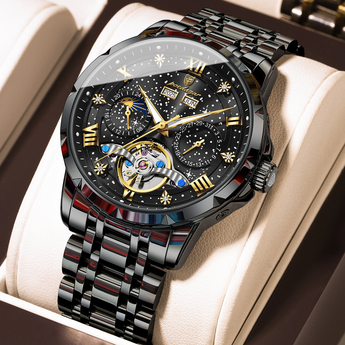 Automatikuhr Herren mit Tourbillon & Kalender – Elegante Mechanische Armbanduhr – no. 5336 - PITANI
