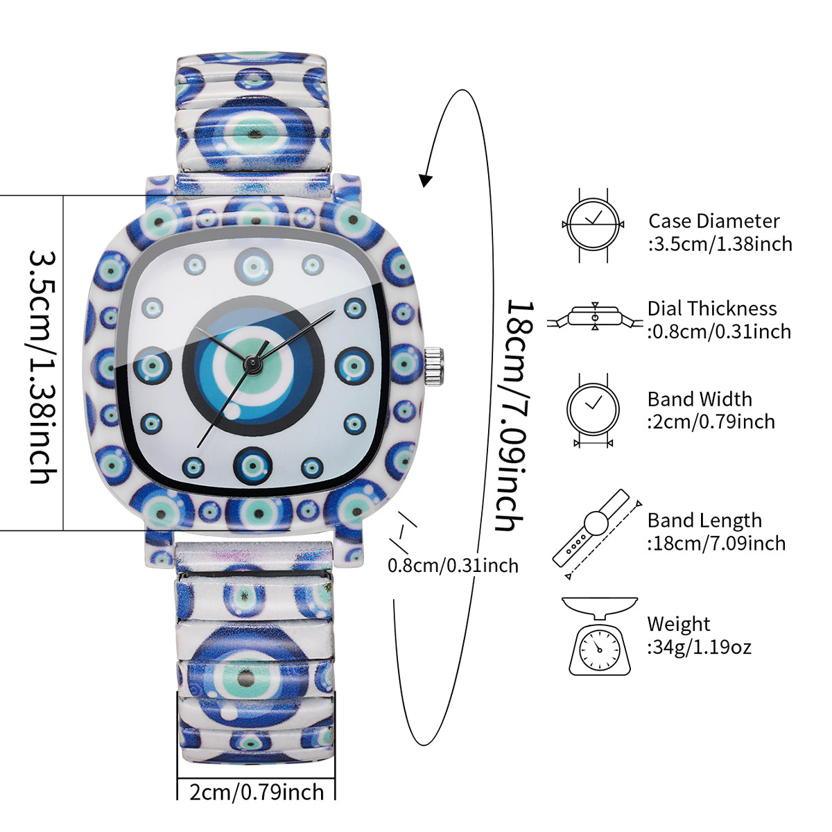Modische Damen Armbanduhr mit Evil-Eye-Muster – Blaue Quarzuhr Armbanduhr no.3290 - PITANI