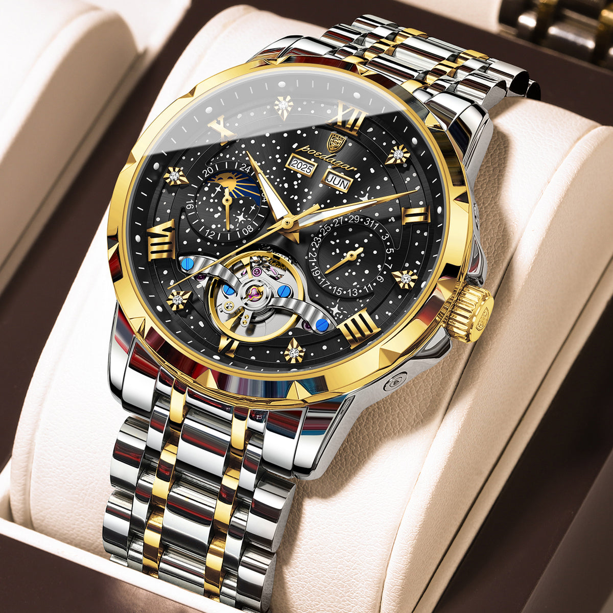 Automatikuhr Herren mit Tourbillon & Kalender – Elegante Mechanische Armbanduhr – no. 5336 - PITANI