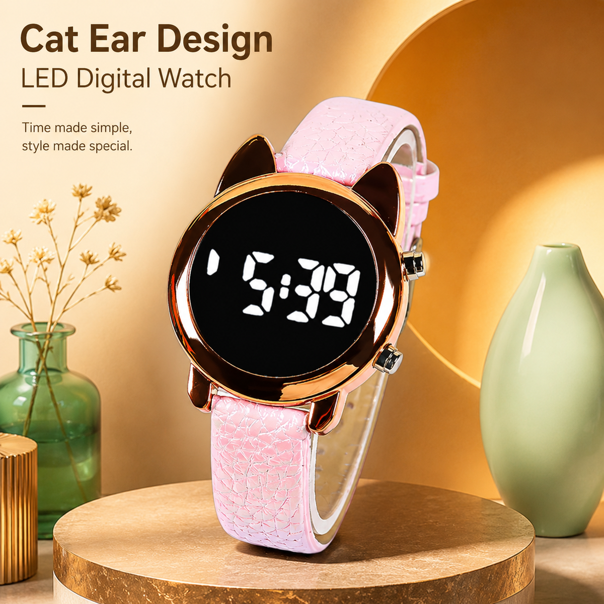 LED-Digitaluhr für Damen mit Katzenohren-Design – Modische Armbanduhr no.3297 - PITANI