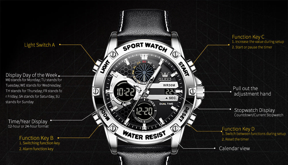 Sportliche Herren-Quarzuhr mit Dual-Anzeige – Wasserdichte Armbanduhr – no. 5348 - PITANI