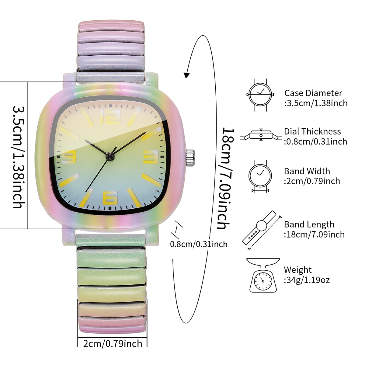 Modische Damen Armbanduhr mit Regenbogen-Farbverlauf – Quadratische Quarzuhr Armbanduhr no.3287 - PITANI
