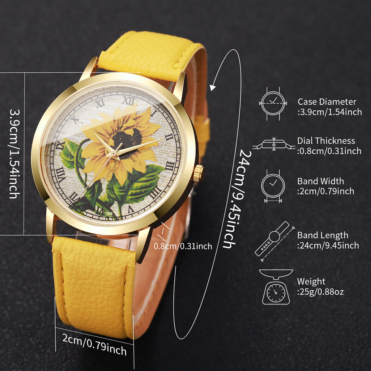 Modische Damen Armbanduhr mit Sonnenblumen-Motiv – Analoge Quarzuhr Armbanduhr no.3294 - PITANI