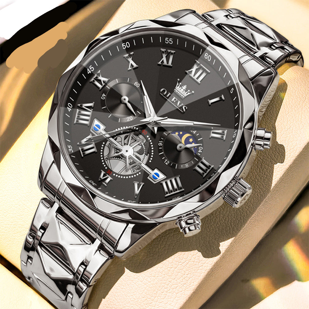 Moderne Herrenuhr mit Chronograph und Edelstahlarmband – Mondphasenanzeige Armbanduhr – no. 5339 - PITANI