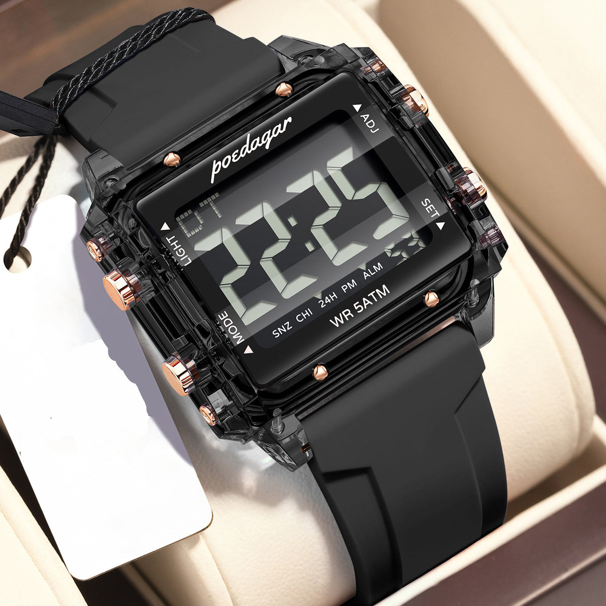 Einfache-Digitaluhr für Herren – Rechteckige Multifunktionsuhr Armbanduhr – no. 5329 - PITANI
