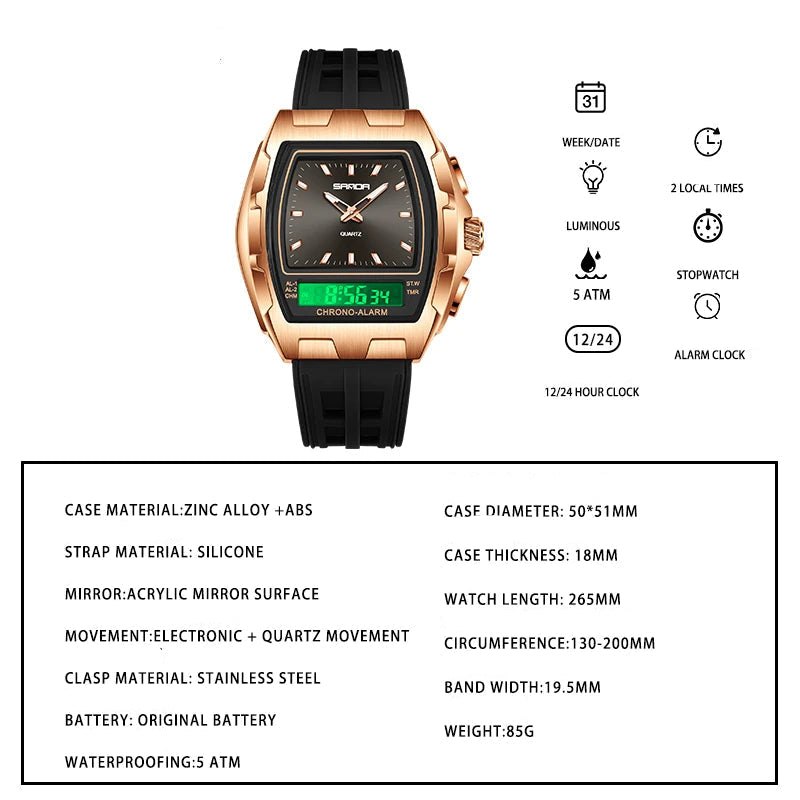Robuste Herren Sportuhr mit Dual-Display – Markantes Design Armbanduhr – no. 5358 - PITANI