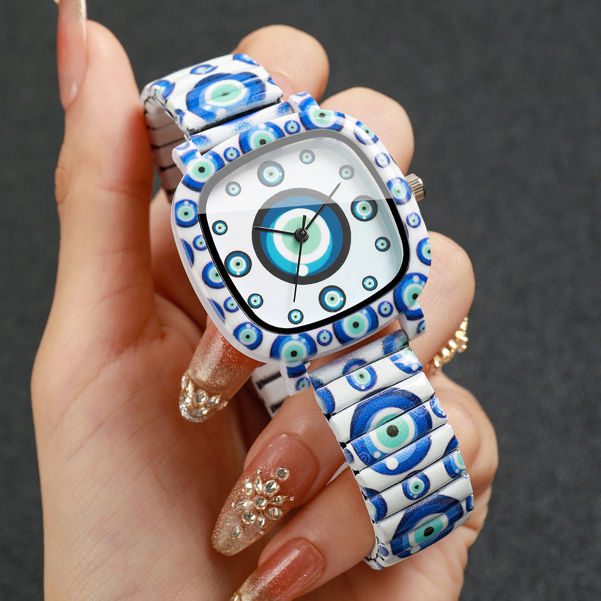 Modische Damen Armbanduhr mit Evil-Eye-Muster – Blaue Quarzuhr Armbanduhr no.3290 - PITANI