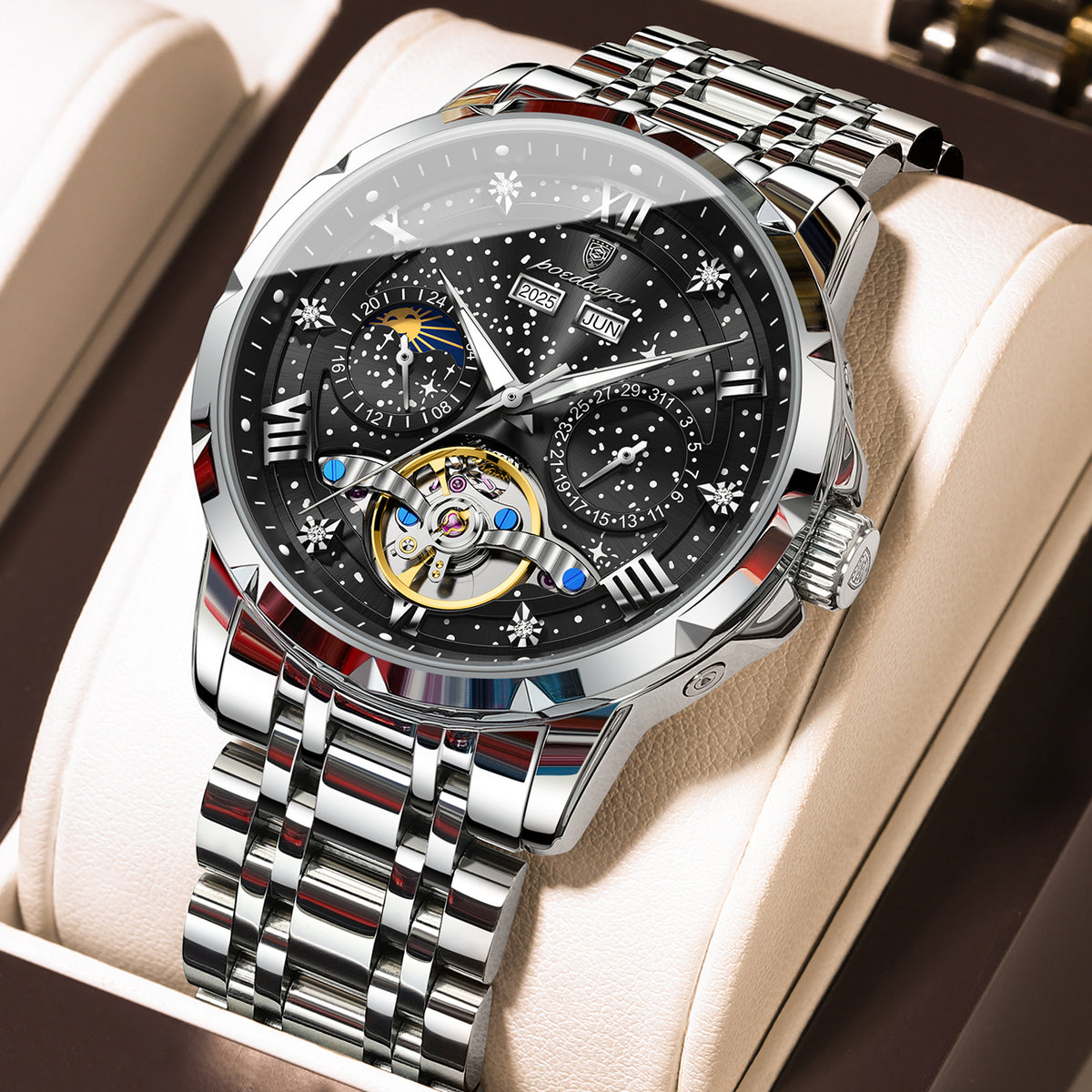Automatikuhr Herren mit Tourbillon & Kalender – Elegante Mechanische Armbanduhr – no. 5336 - PITANI