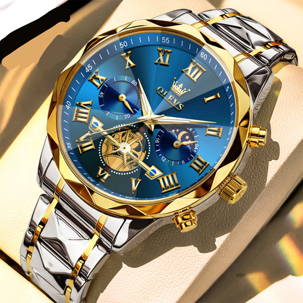 Moderne Herrenuhr mit Chronograph und Edelstahlarmband – Mondphasenanzeige Armbanduhr – no. 5339 - PITANI