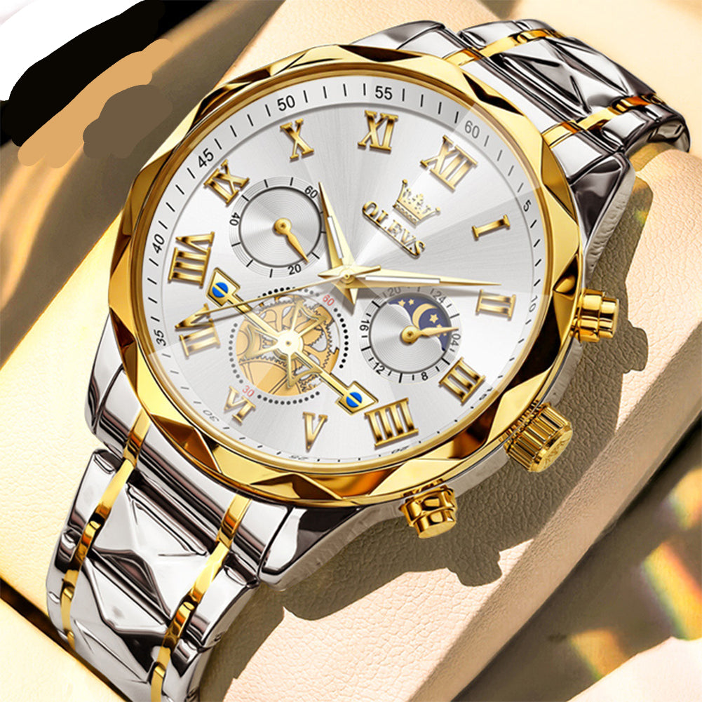 Moderne Herrenuhr mit Chronograph und Edelstahlarmband – Mondphasenanzeige Armbanduhr – no. 5339 - PITANI