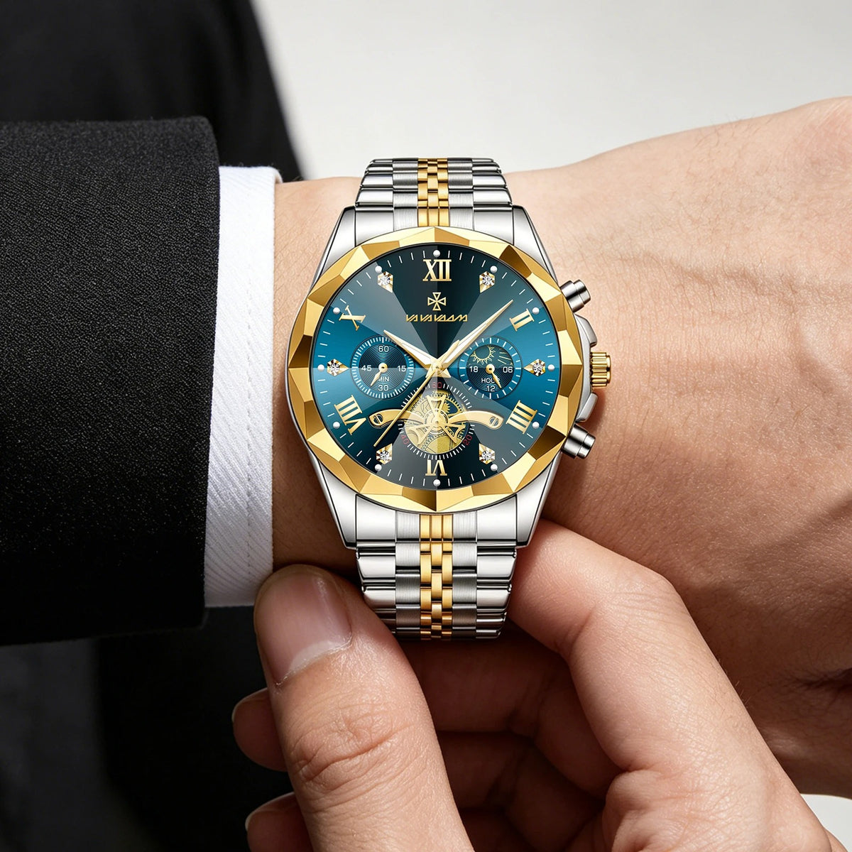Herren Quarzuhr mit Rauten-Zifferblatt – Quadratische Bicolor-Edelstahluhr/Armbanduhr no. 5316 - PITANI