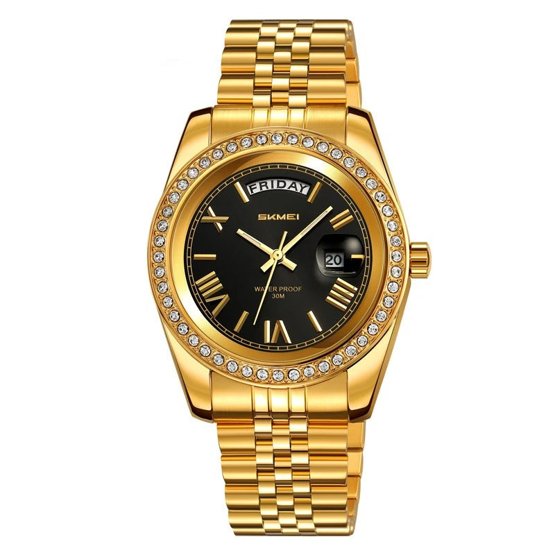 Elegante Edelstahl Armbanduhr mit Glitzer Lünette "Calendario di belle Orologio no.5308“ - PITANI